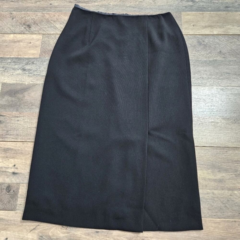 Talbots Petites Pencil Skirt Womens Black 10 Lined Career Front Slit Back Zip